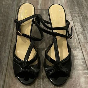 Kate Spade Black Mesh Patent T Strap Bow Heels 7.5